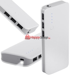 Външна батерия 10000mah с 3 USB, LED фенерче
